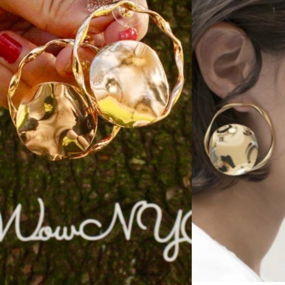 New Abstract Gold Disc Circle Stud Hoop Earrings